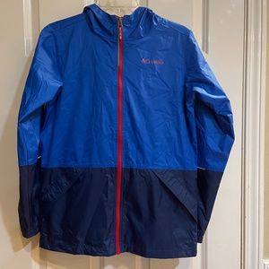 NWOT COLUMBIA Boys Girls Blue Red Windbreaker Mesh Lined Jacket Hood Large 14-16